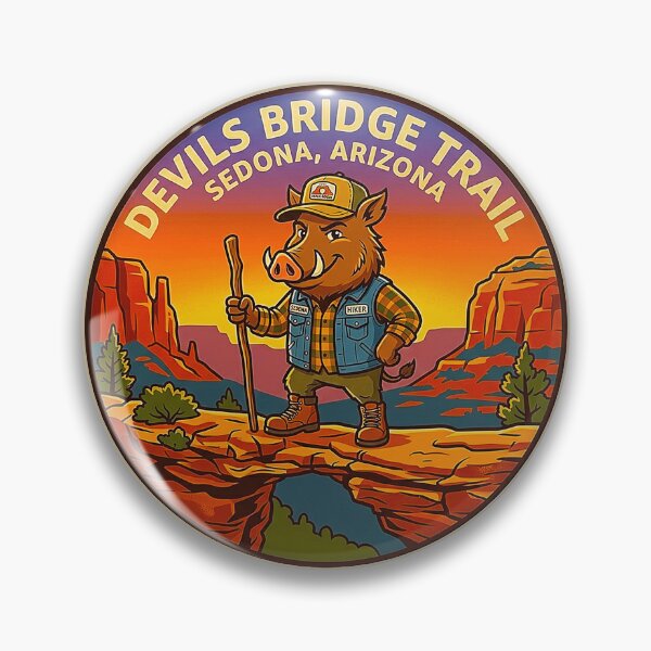 Item preview, Vintage Devils Bridge Trail Sedona Arizona Javelina Mascot Retro Badge designed and sold by MT-Hub | Cute Aesthetic Art, Stickers & Phone Cases.