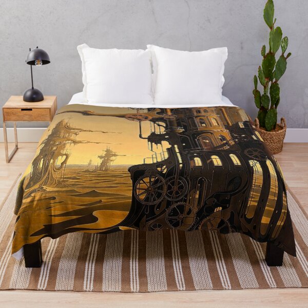 Item preview, Desert Dune Steampunk Landscape | Retro Arcade Carpet Airship Adventure Art designed and sold by Ruta.