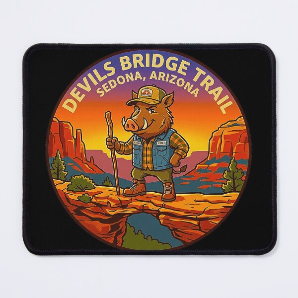 Item preview, Vintage Devils Bridge Trail Sedona Arizona Javelina Mascot Retro Badge designed and sold by MT-Hub | Cute Aesthetic Art, Stickers & Phone Cases.