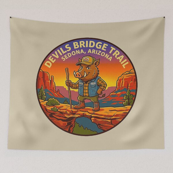 Item preview, Vintage Devils Bridge Trail Sedona Arizona Javelina Mascot Retro Badge designed and sold by MT-Hub | Cute Aesthetic Art, Stickers & Phone Cases.