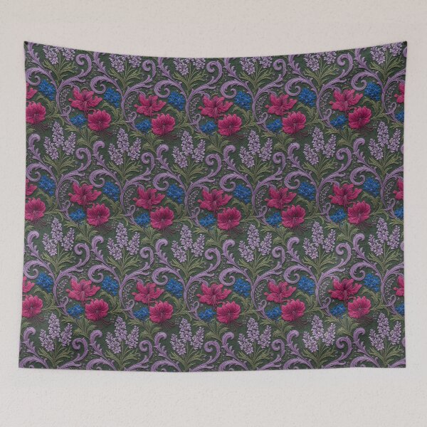Item preview, Fuchsia & Lavender Floral Embroidery Pattern | Vintage Retro Botanical Seamless Design designed and sold by Ruta.