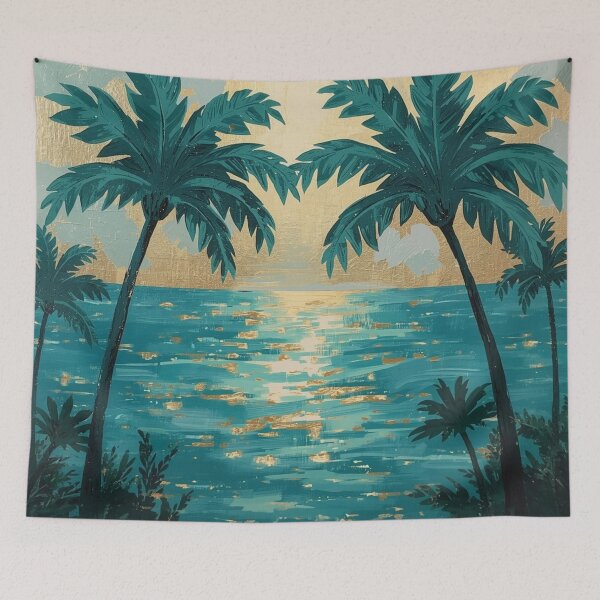 Item preview, Teal Gold Palm Trees Beach  designed and sold by SeaStarAlex.