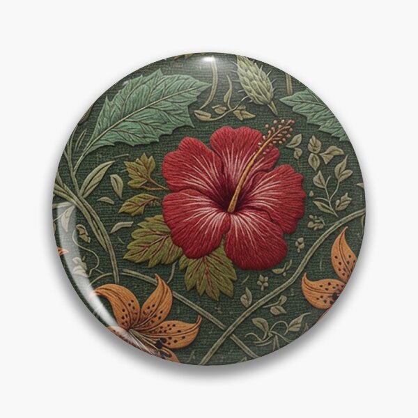 Item preview, Red Hibiscus Orange Lilies & Trumpet Flowers Vintage Embroidery Pattern designed and sold by Ruta.