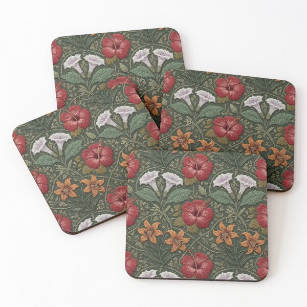 Item preview, Red Hibiscus Orange Lilies & Trumpet Flowers Vintage Embroidery Pattern designed and sold by Ruta.