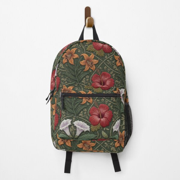 Item preview, Red Hibiscus Orange Lilies & Trumpet Flowers Vintage Embroidery Pattern designed and sold by Ruta.
