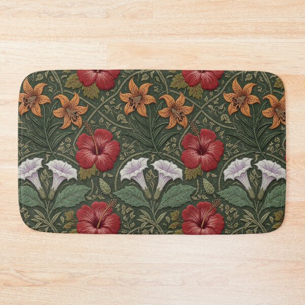 Item preview, Red Hibiscus Orange Lilies & Trumpet Flowers Vintage Embroidery Pattern designed and sold by Ruta.