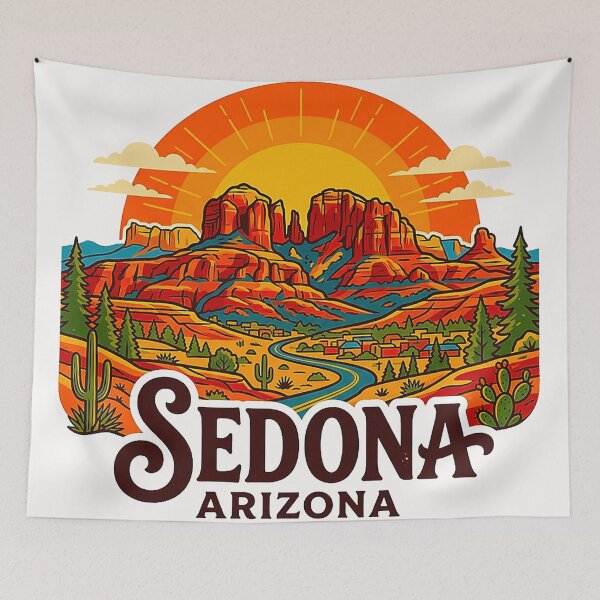 Item preview, Vintage Sedona Arizona Cathedral Rock Red Rock Country Sunset Retro Badge designed and sold by MT-Hub | Art for Every Soul.