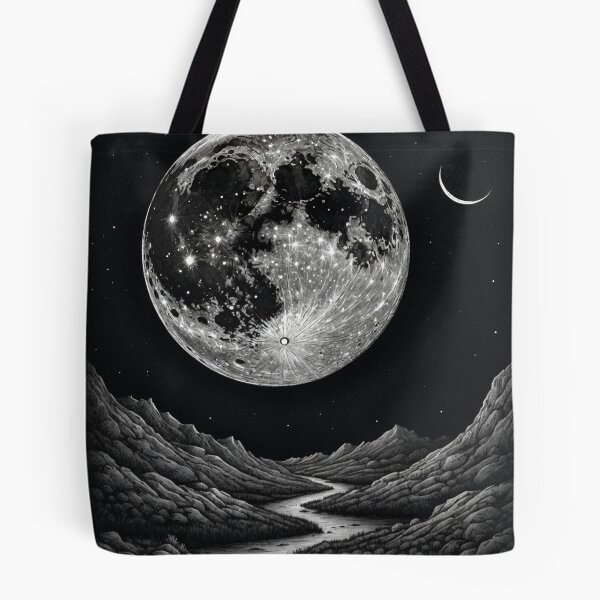 Item preview, Dreamscape Moonlit Mountains Black and White Art designed and sold by KiraChie.