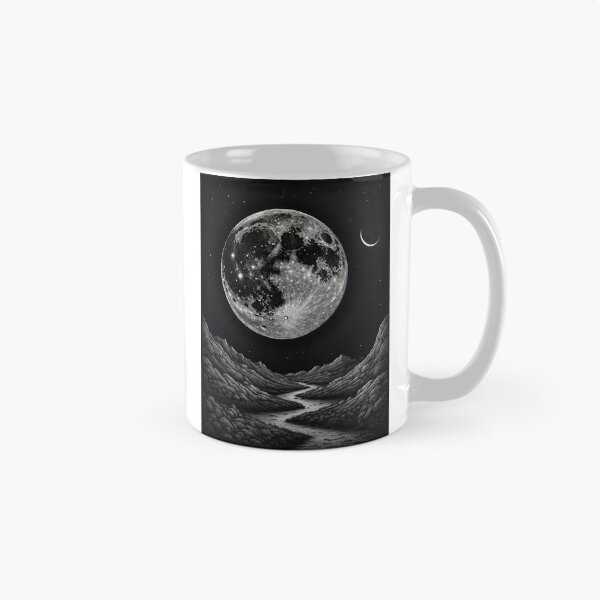 Item preview, Dreamscape Moonlit Mountains Black and White Art designed and sold by KiraChie.