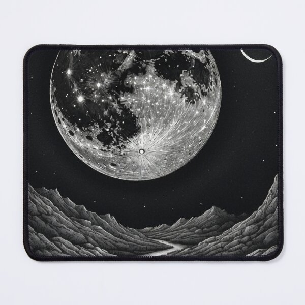 Item preview, Dreamscape Moonlit Mountains Black and White Art designed and sold by KiraChie.