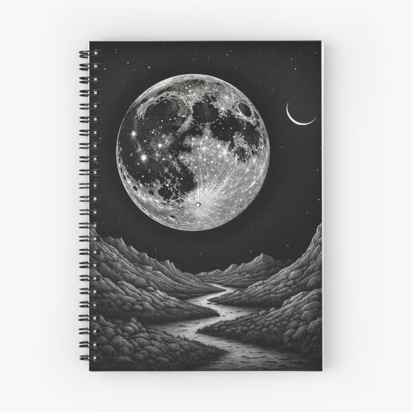 Item preview, Dreamscape Moonlit Mountains Black and White Art designed and sold by KiraChie.