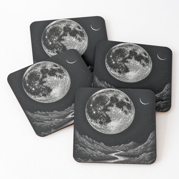 Item preview, Dreamscape Moonlit Mountains Black and White Art designed and sold by KiraChie.