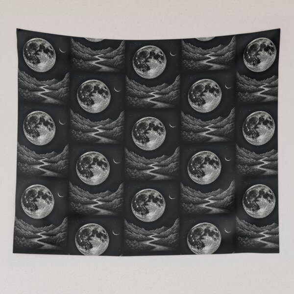 Item preview, Dreamscape Moonlit Mountains Black and White Art designed and sold by KiraChie.