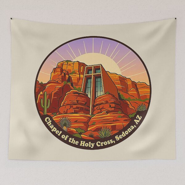 Item preview, Vintage Chapel of the Holy Cross Sedona Arizona Retro Travel Badge designed and sold by MT-Hub | Cute Aesthetic Art, Stickers & Phone Cases.