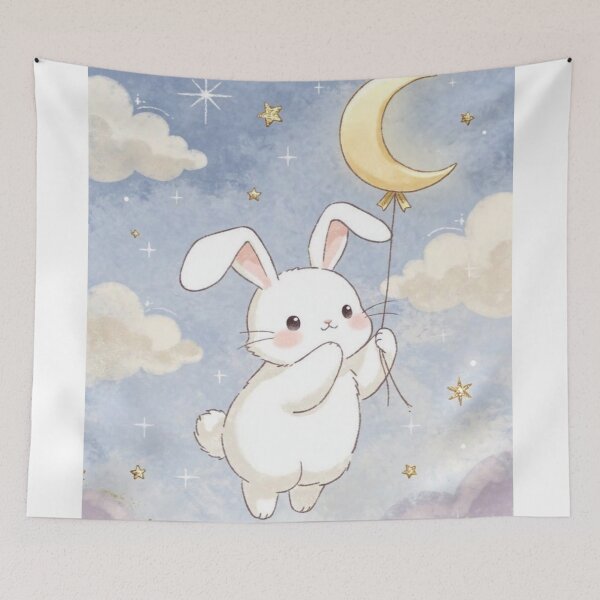 Item preview, Moon Balloon Bunny – Cute Dreamy Aesthetic Art  designed and sold by Utsav kadia.