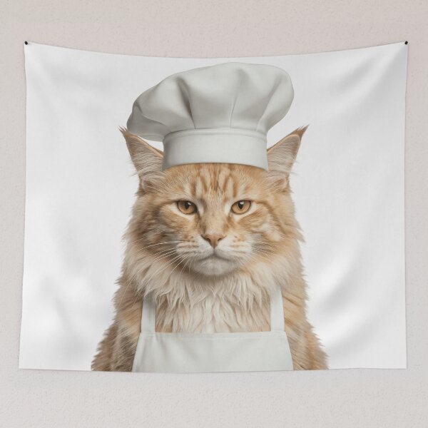 Item preview, Funny Cymric Cat Chef Realistic Animal Cooking Humor Art designed and sold by LazyOwlStore.