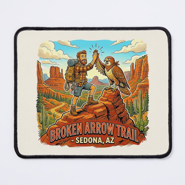 Item preview, Vintage Broken Arrow Trail Sedona Arizona Hiker and Desert Hawk Mascot Retro Graphic designed and sold by MT-Hub | Cute Aesthetic Art, Stickers & Phone Cases.
