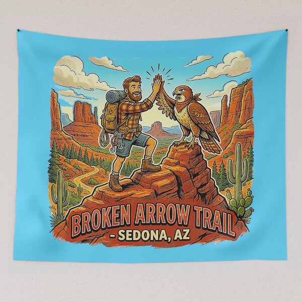 Item preview, Vintage Broken Arrow Trail Sedona Arizona Hiker and Desert Hawk Mascot Retro Graphic designed and sold by MT-Hub | Cute Aesthetic Art, Stickers & Phone Cases.