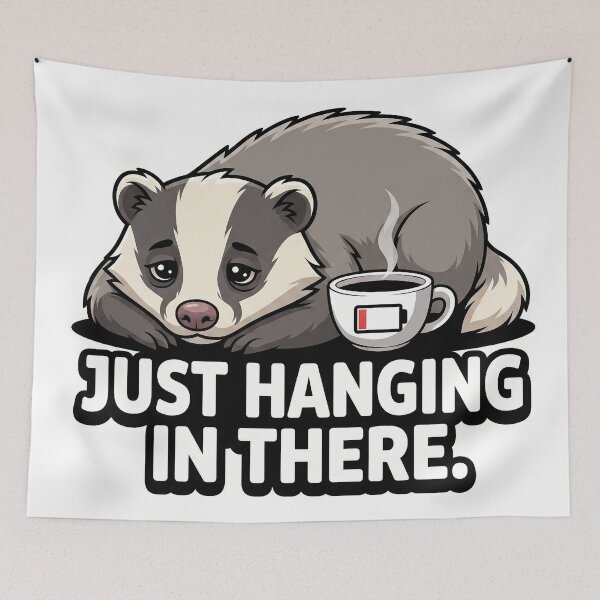 Item preview, Funny Tired Badger Low Battery Coffee designed and sold by CrystalMineArts.