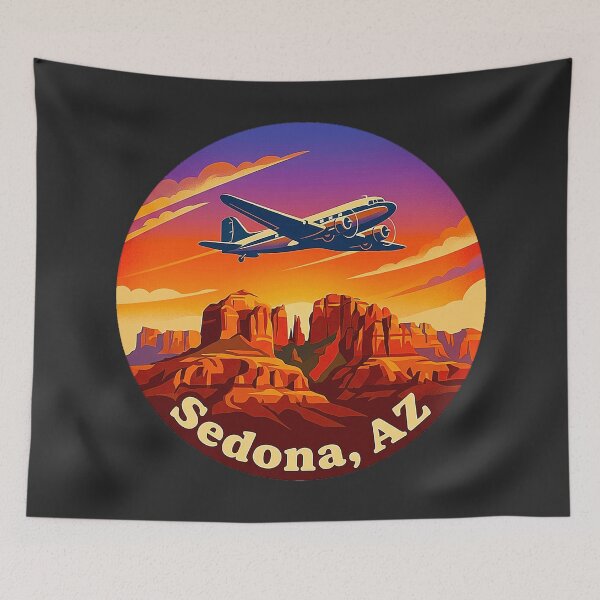 Item preview, Vintage Sedona Arizona Airport Scenic Lookout Sunset Airplane Retro Badge designed and sold by MT-Hub | Art for Every Soul.
