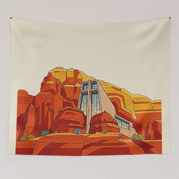 Item preview, Vintage Chapel of the Holy Cross Sedona Arizona Retro Sunburst Art Poster designed and sold by MT-Hub | Cute Aesthetic Art, Stickers & Phone Cases.
