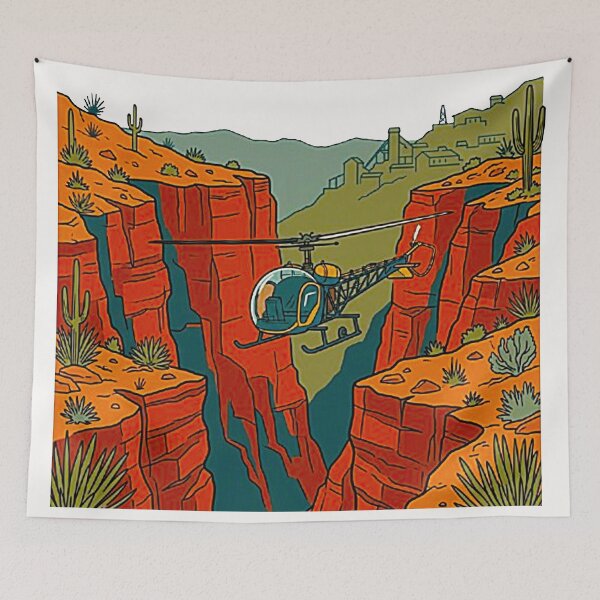 Item preview, Vintage Sycamore Canyon and Jerome Arizona Helicopter Tour Retro Art Poster designed and sold by MT-Hub | Cute Aesthetic Art, Stickers & Phone Cases.