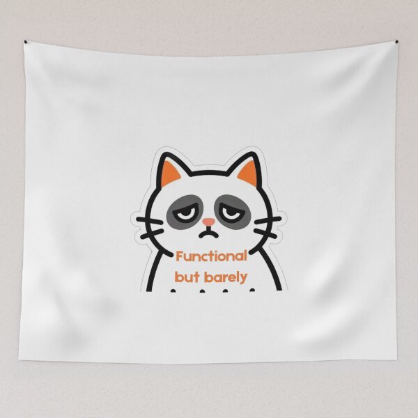 Item preview, Functional But Barely | Funny Grumpy Cat Sticker for Tired People designed and sold by Inkabbmate.
