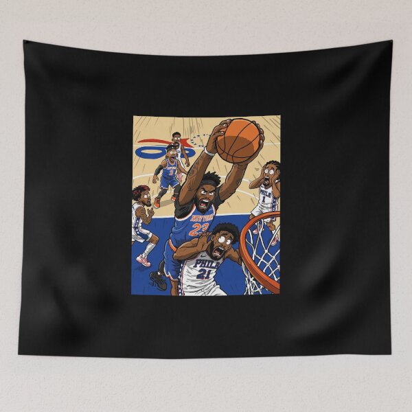 Item preview, MITCHELL ROBINSON DUNKS ON JOEL EMBIID Iconic Dunk Cartoon designed and sold by iqenadak.