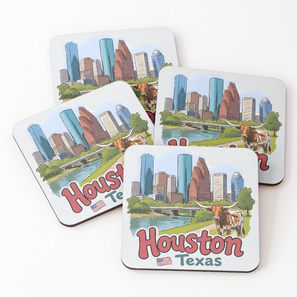 Item preview, Houston Texas  Cute Skyline Colorful Cityscape Longhorn Flag  designed and sold by HowToCanadian.
