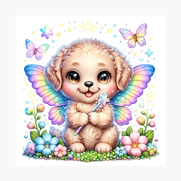 Item preview, Fantasy Puppy with Rainbow Wings and Magic Wand designed and sold by Artdrop62.