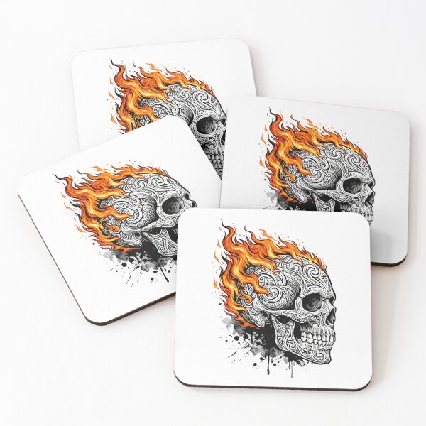 Item preview, Flaming Tribal Skull Graphic - Intricate Filigree Tattoo Art designed and sold by seven things shop.