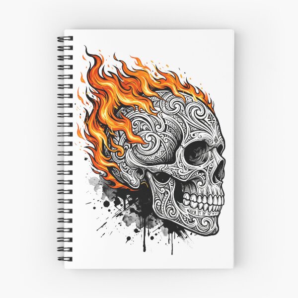 Item preview, Flaming Tribal Skull Graphic - Intricate Filigree Tattoo Art designed and sold by seven things shop.