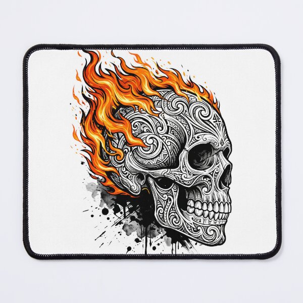 Item preview, Flaming Tribal Skull Graphic - Intricate Filigree Tattoo Art designed and sold by seven things shop.
