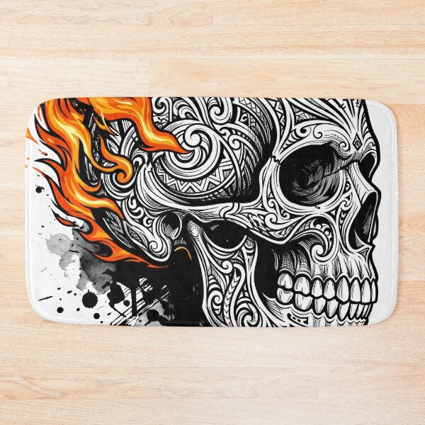 Item preview, Flaming Tribal Skull Graphic - Intricate Filigree Tattoo Art designed and sold by seven things shop.