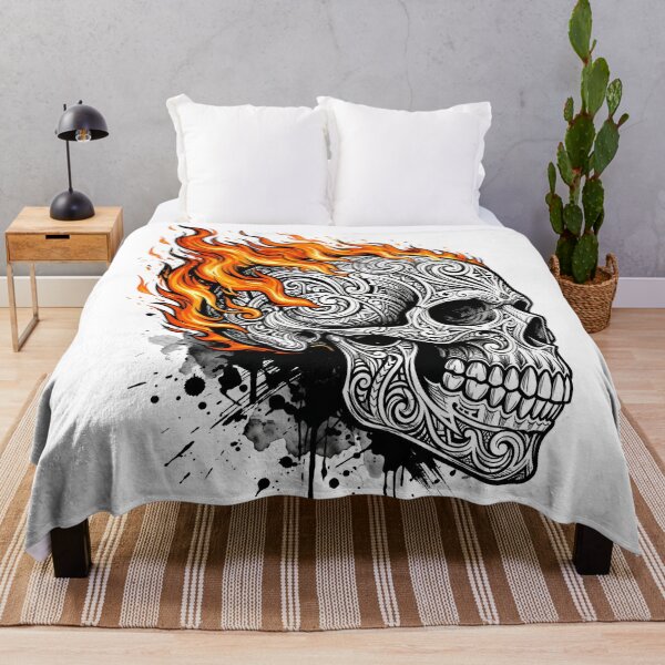Item preview, Flaming Tribal Skull Graphic - Intricate Filigree Tattoo Art designed and sold by seven things shop.