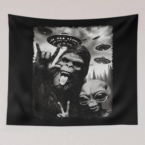 Item preview, Bigfoot Alien UFO Rock On Peace Sign Cryptozoology Extraterrestrial Funny designed and sold by SeraXYZ.