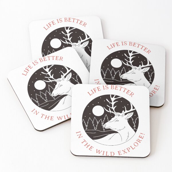 Item preview, The quote "LIFE IS BETTER IN THE WILD EXPLORE"  with a picture of a dear and moon lit forest designed and sold by MKTreasures.