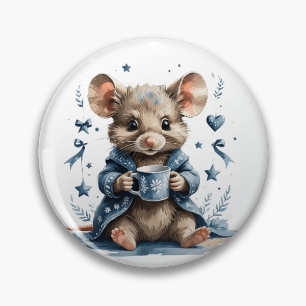 Item preview, Whimsical Watercolor Mouse Drinking Tea Blue Winter Coat designed and sold by AQUILAKREO.