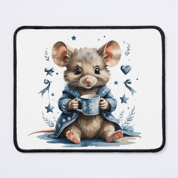 Item preview, Whimsical Watercolor Mouse Drinking Tea Blue Winter Coat designed and sold by AQUILAKREO.
