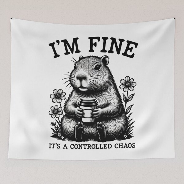 Item preview, I'm Fine It's A Controlled Chaos Capybara Coffee Meme designed and sold by AlexandraSand.