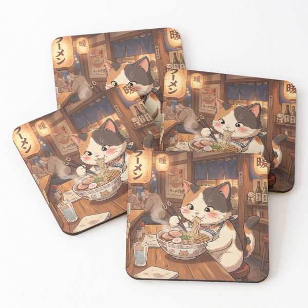 Item preview, Cute Calico Cat Eating Ramen in Japanese Yatai designed and sold by Hikariha Studio.