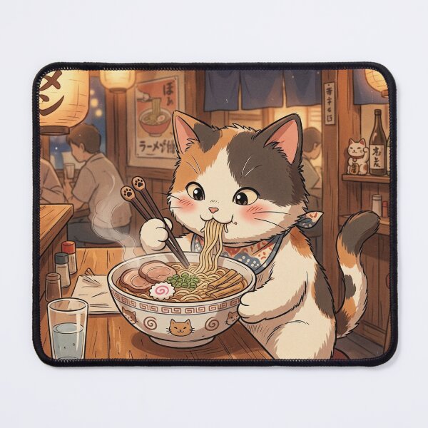 Item preview, Cute Calico Cat Eating Ramen in Japanese Yatai designed and sold by Hikariha Studio.