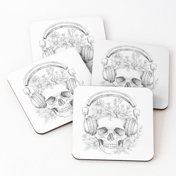 Item preview, Floral Skull with Headphones   - World Music Day designed and sold by Art-Arcade6.
