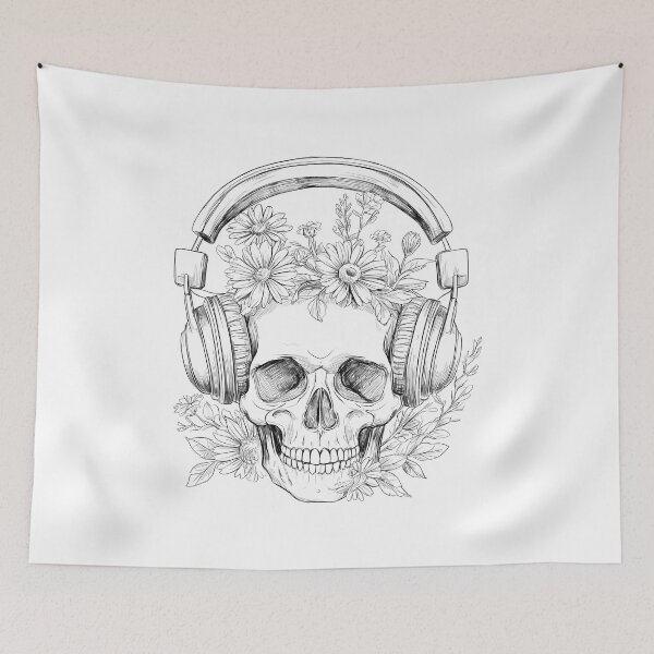 Item preview, Floral Skull with Headphones   - World Music Day designed and sold by Art-Arcade6.