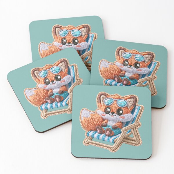 Item preview, Cute Beach Fox Embroidery Patch designed and sold by MegaNovaArt.
