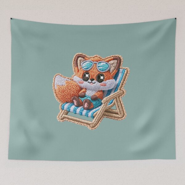Item preview, Cute Beach Fox Embroidery Patch designed and sold by MegaNovaArt.