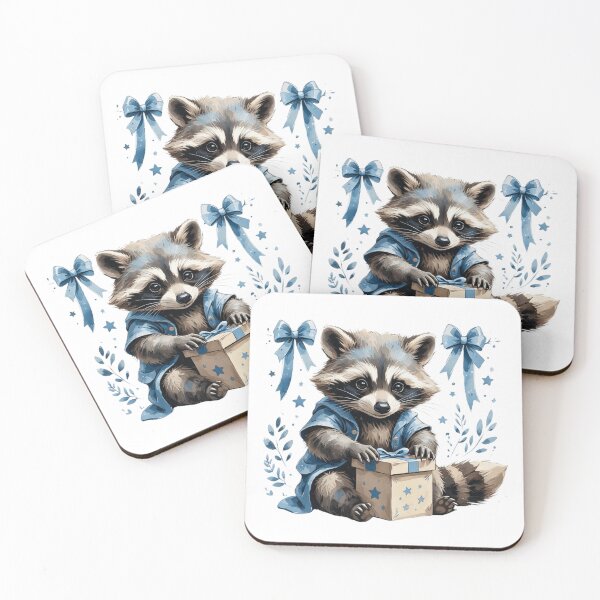 Item preview, Cute Watercolor Raccoon Blue Starry Gift Box Vintage Art designed and sold by AQUILAKREO.