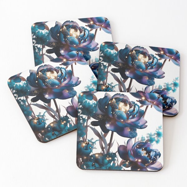 Item preview, Mystical Blue Peonies with Golden Sparkles | Fantasy Floral Botanical Art designed and sold by GalleryPeak.