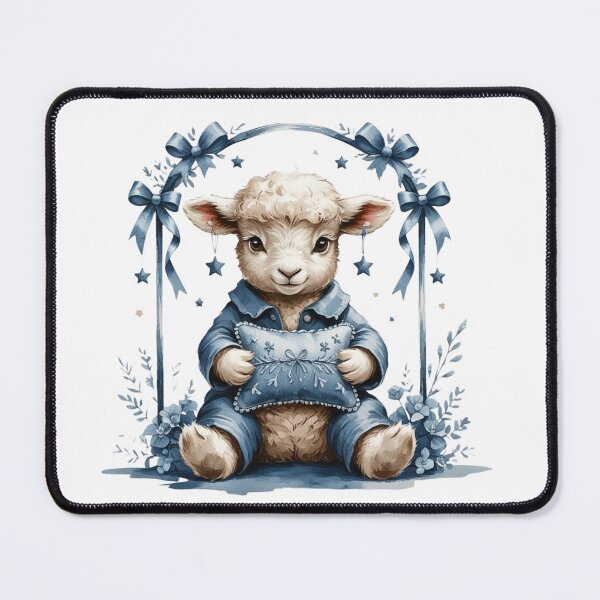 Item preview, Vintage Watercolor Baby Lamb Blue Starry Pillow Nursery Art designed and sold by AQUILAKREO.