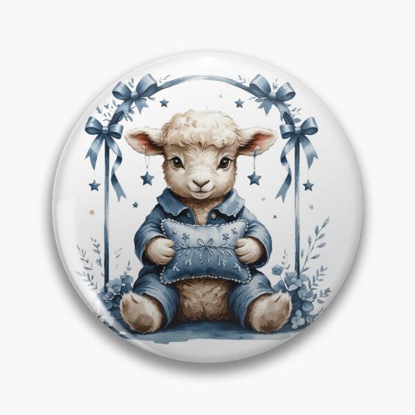 Item preview, Vintage Watercolor Baby Lamb Blue Starry Pillow Nursery Art designed and sold by AQUILAKREO.